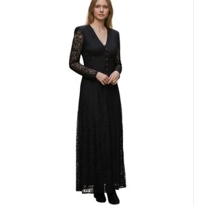 All that Jazz Black Long Sleeve Lace Dress Small Goth Witchy Vamp Corset Vintage